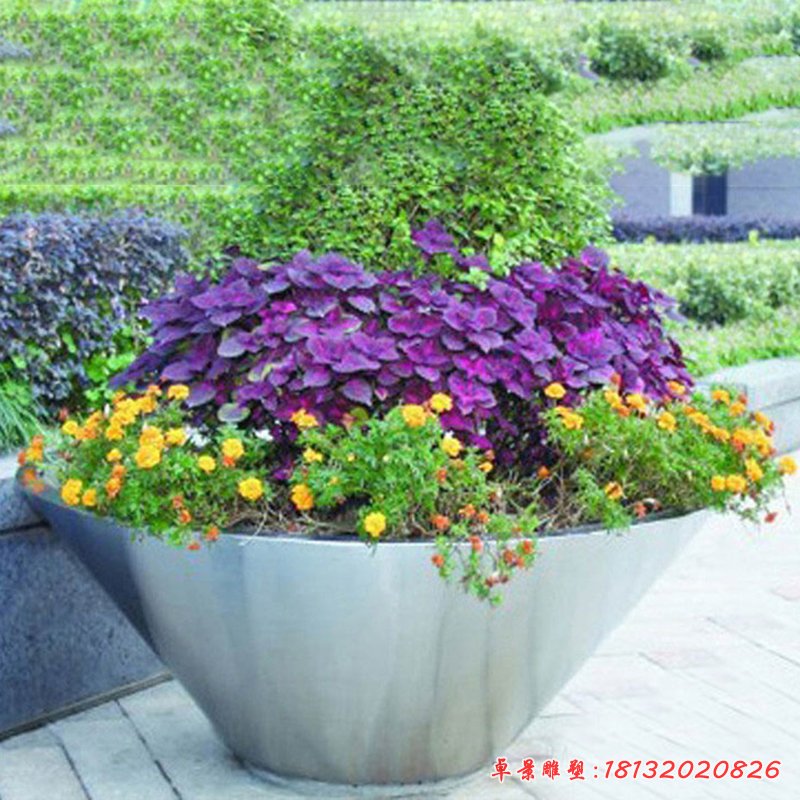 公園景觀雕塑，不銹鋼花盆雕塑 (2)