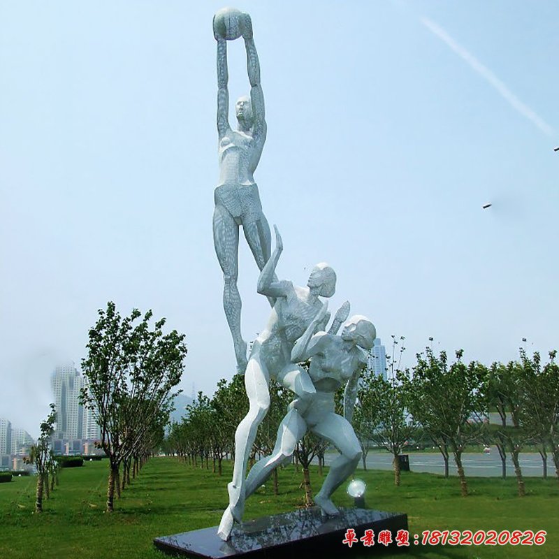 不銹鋼打籃球雕塑，公園不銹鋼人物雕塑