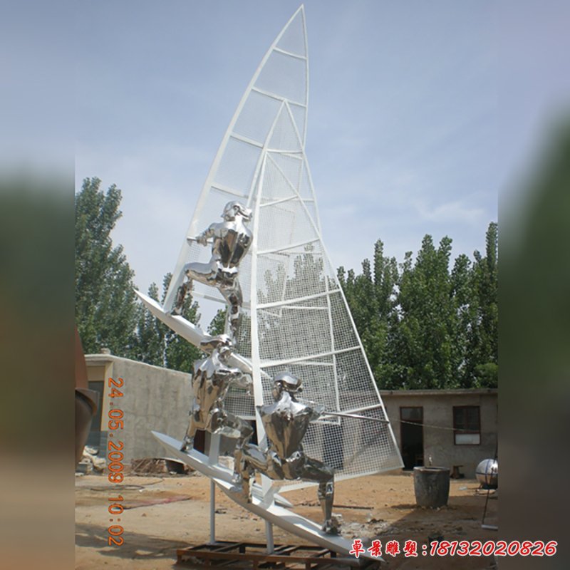 不銹鋼帆船雕塑，公園運動雕塑