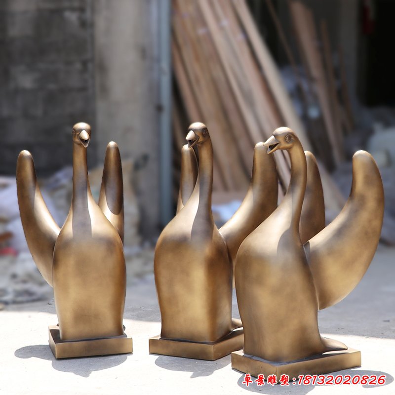玻璃鋼仿銅天鵝，玻璃鋼動(dòng)物雕塑 (2)