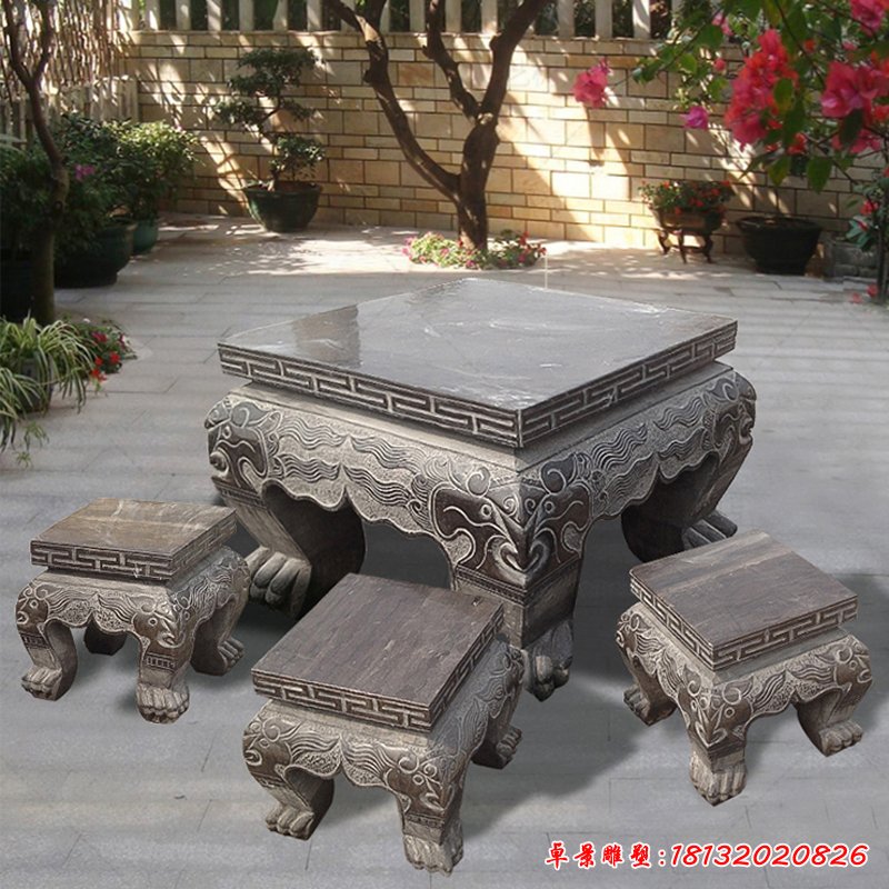 仿古石桌凳，庭院景觀石雕