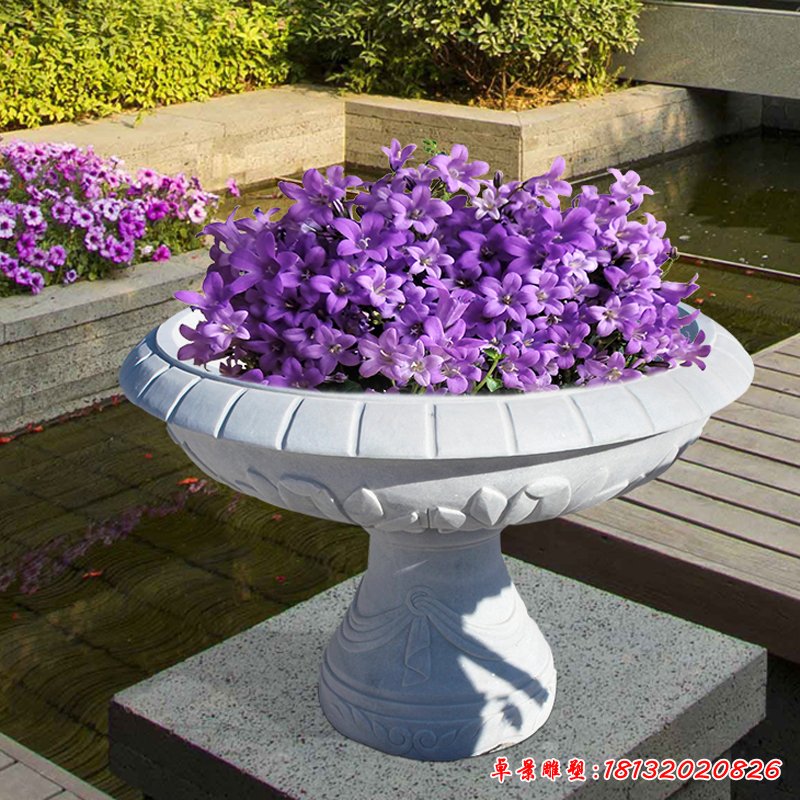 公園景觀石雕，漢白玉花盆