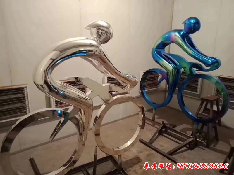 不銹鋼抽象騎單車運(yùn)動人物雕塑