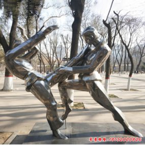鏡面不銹鋼抽象摔跤雕塑