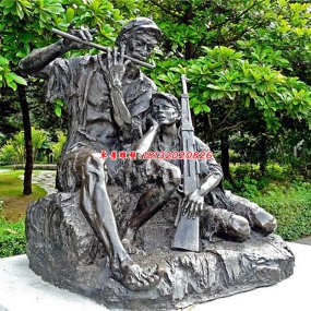吹笛人物銅雕塑